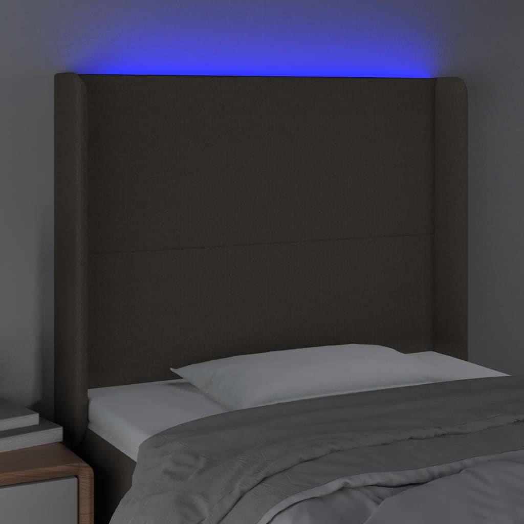 vidaXL Zagłówek do łóżka z LED, taupe, 103x16x118/128 cm, tkanina