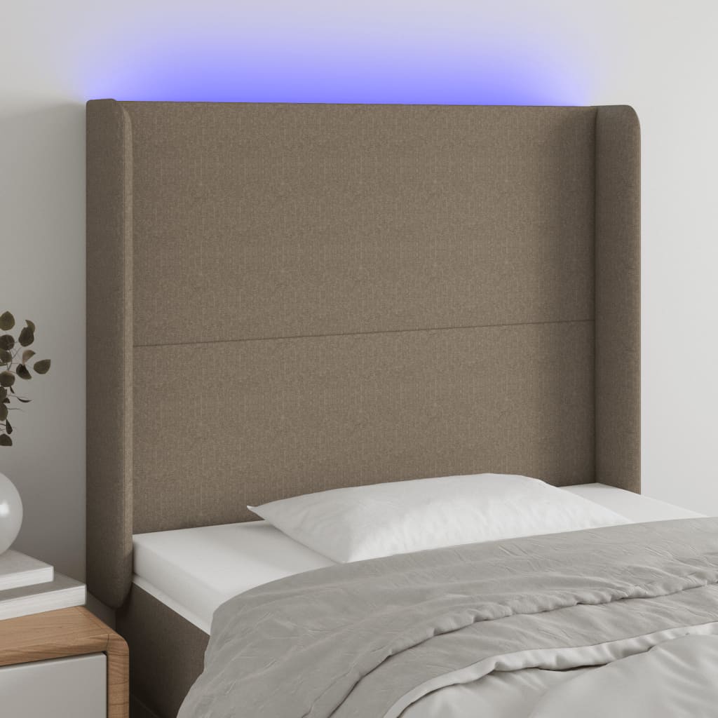 vidaXL Zagłówek do łóżka z LED, taupe, 103x16x118/128 cm, tkanina