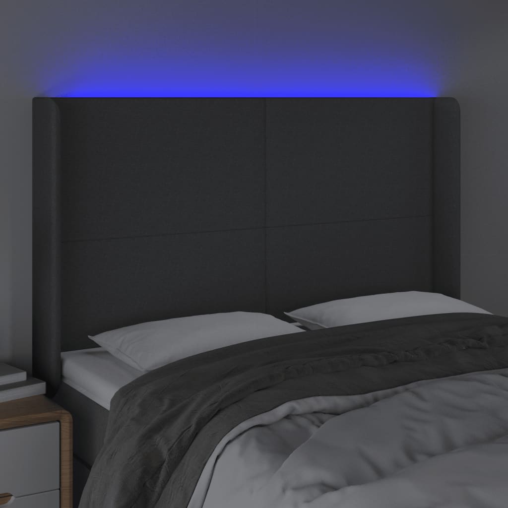 vidaXL Zagłówek do łóżka z LED, ciemnoszary, 147x16x118/128cm, tkanina