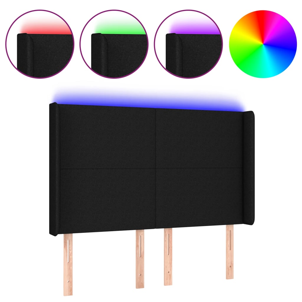 vidaXL Zagłówek do łóżka z LED, czarny, 147x16x118/128 cm, tkanina