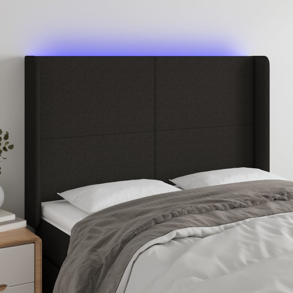 vidaXL Zagłówek do łóżka z LED, czarny, 147x16x118/128 cm, tkanina