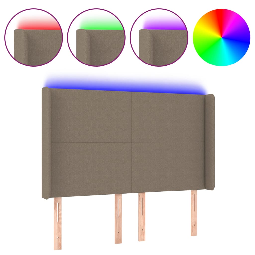 vidaXL Zagłówek do łóżka z LED, taupe, 147x16x118/128 cm, tkanina