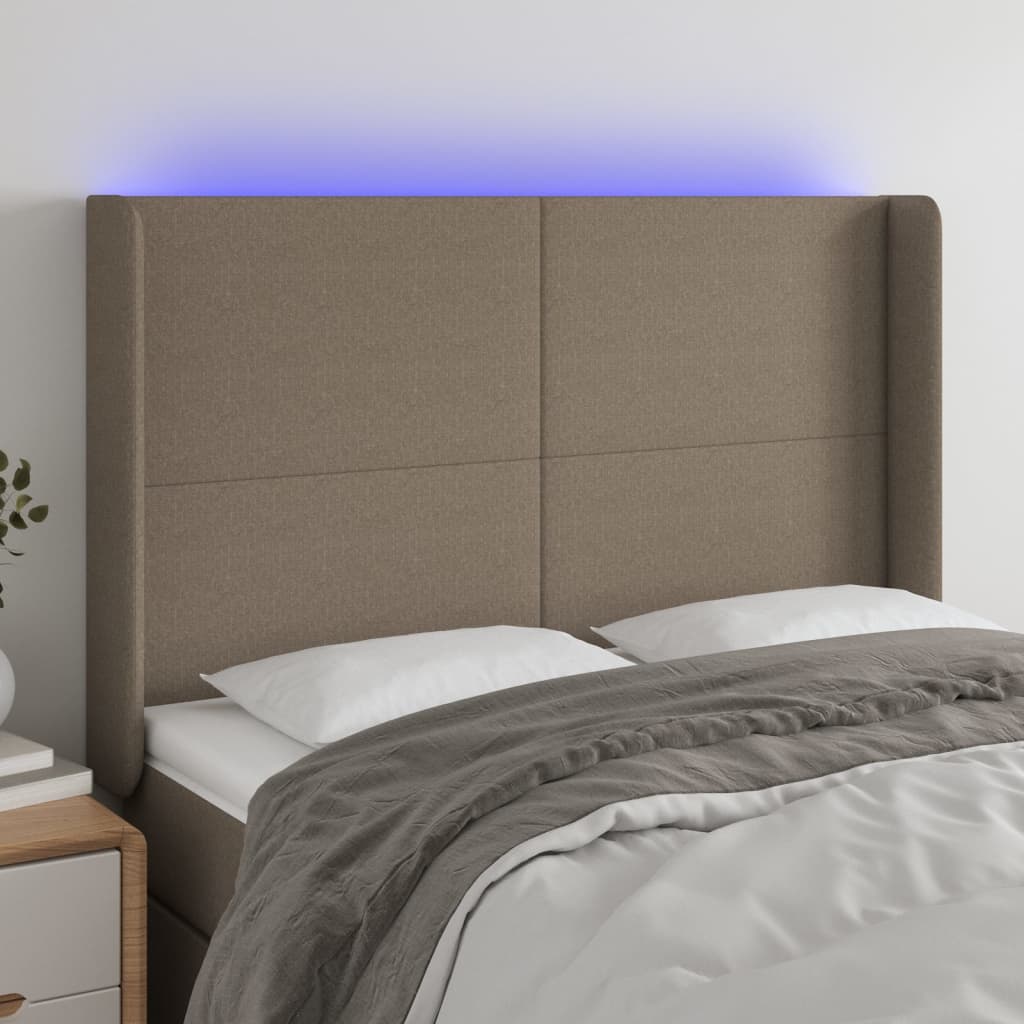 vidaXL Zagłówek do łóżka z LED, taupe, 147x16x118/128 cm, tkanina