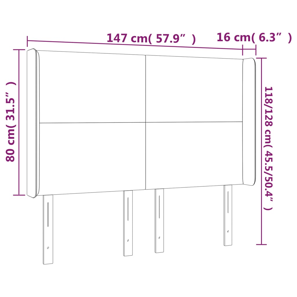 vidaXL Zagłówek do łóżka z LED, kremowy, 147x16x118/128 cm, tkanina