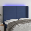 vidaXL Zagłówek do łóżka z LED, niebieski, 147x16x118/128 cm, tkanina