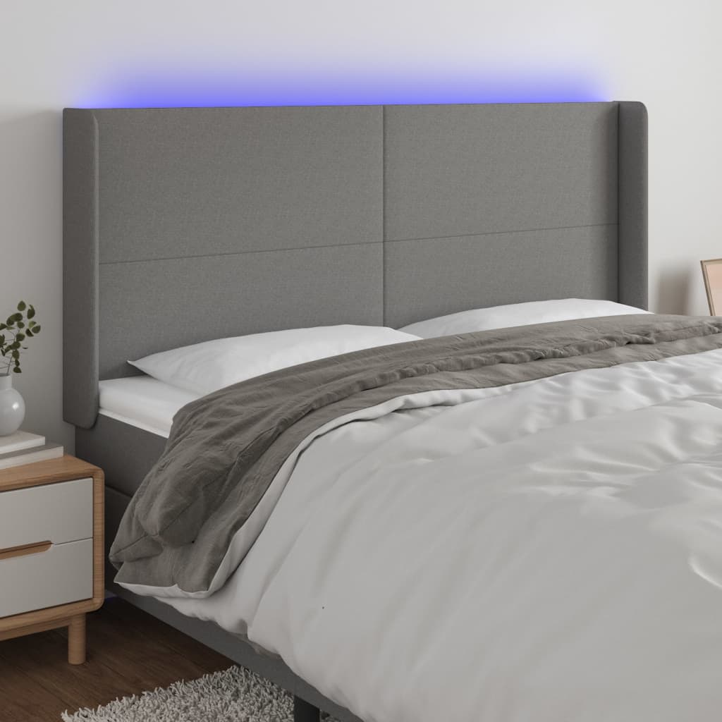 vidaXL Zagłówek do łóżka z LED, ciemnoszary, 183x16x118/128cm, tkanina