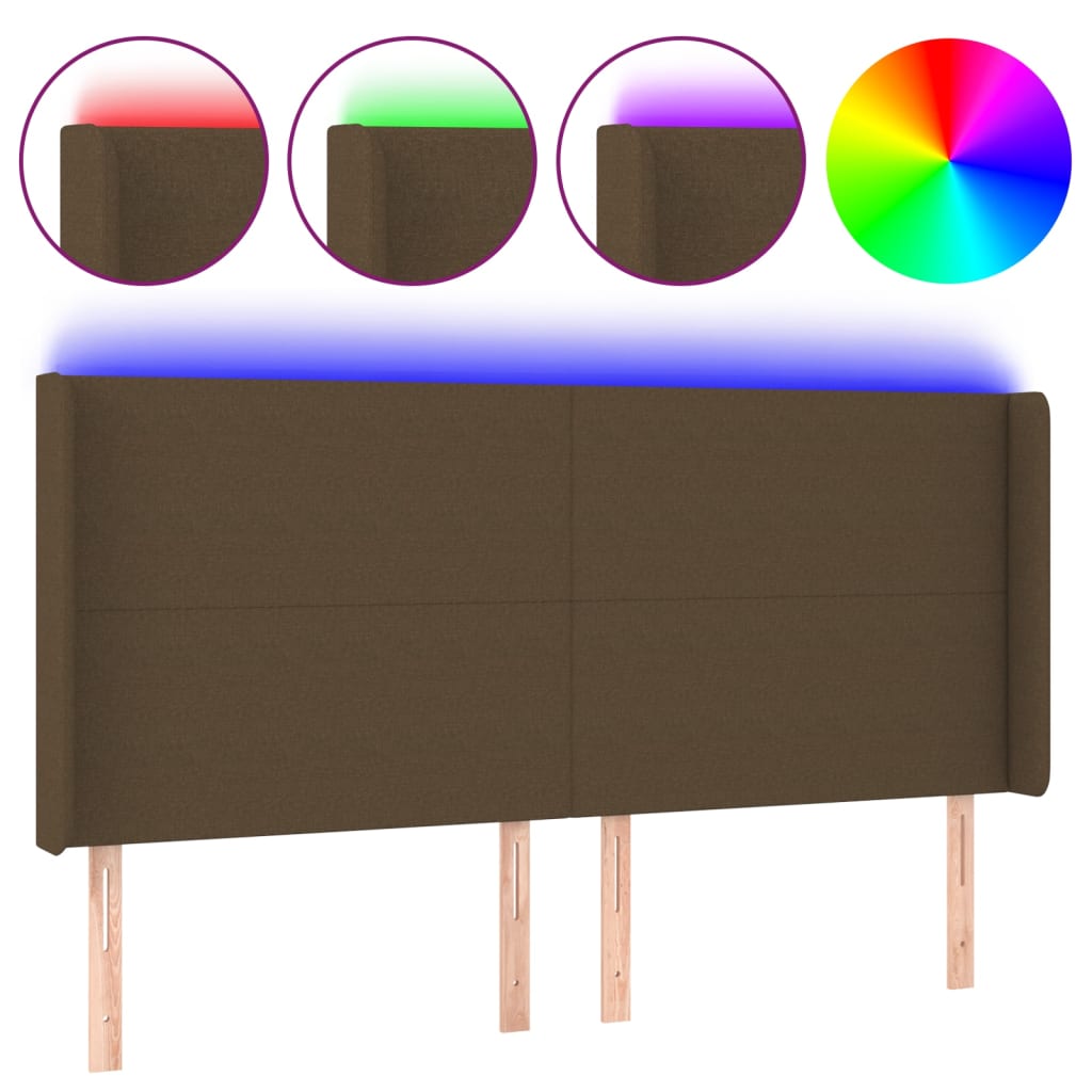 vidaXL Zagłówek do łóżka z LED ciemnobrązowy 183x16x118/128 cm tkanina
