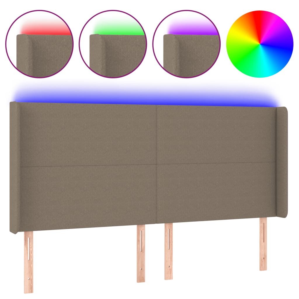 vidaXL Zagłówek do łóżka z LED, taupe, 203x16x118/128 cm, tkanina