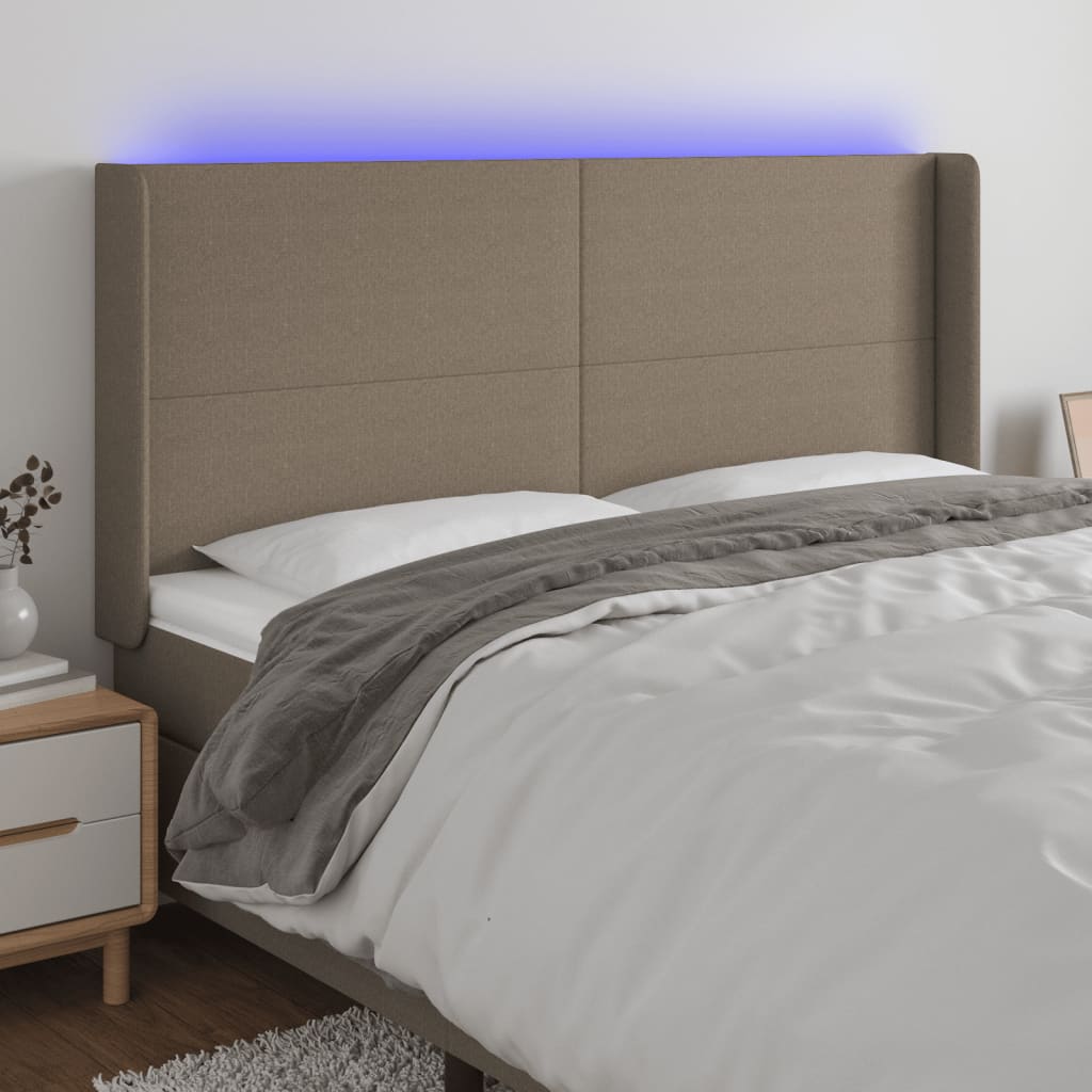 vidaXL Zagłówek do łóżka z LED, taupe, 203x16x118/128 cm, tkanina