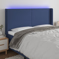 vidaXL Zagłówek do łóżka z LED, niebieski, 203x16x118/128 cm, tkanina