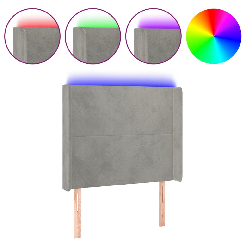vidaXL Zagłówek do łóżka z LED, jasnoszary, 83x16x118/128 cm, aksamit