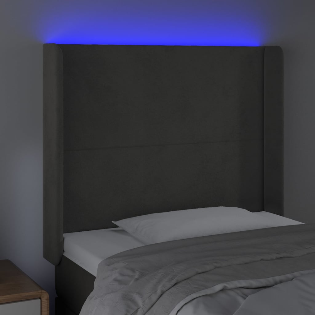 vidaXL Zagłówek do łóżka z LED, ciemnoszary, 83x16x118/128 cm, aksamit