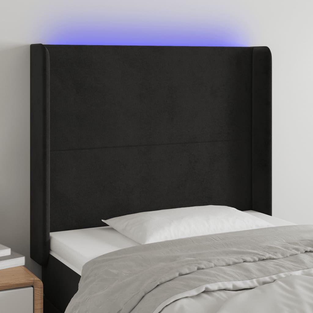 vidaXL Zagłówek do łóżka z LED, czarny, 83x16x118/128 cm, aksamit