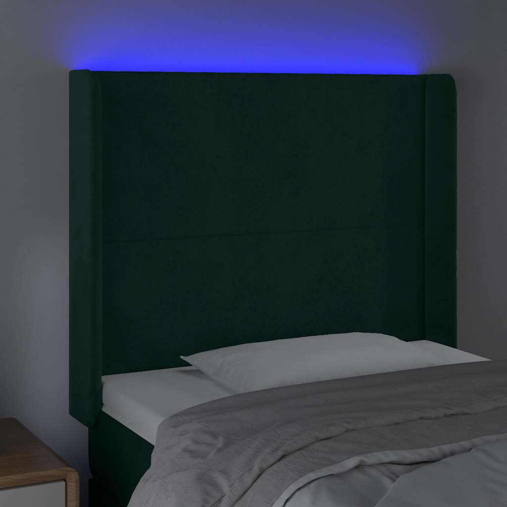vidaXL Zagłówek do łóżka z LED, ciemnozielony 83x16x118/128 cm aksamit