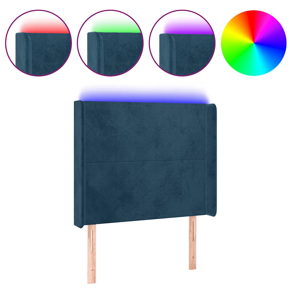 vidaXL Zagłówek do łóżka z LED ciemnoniebieski 83x16x118/128cm tkanina
