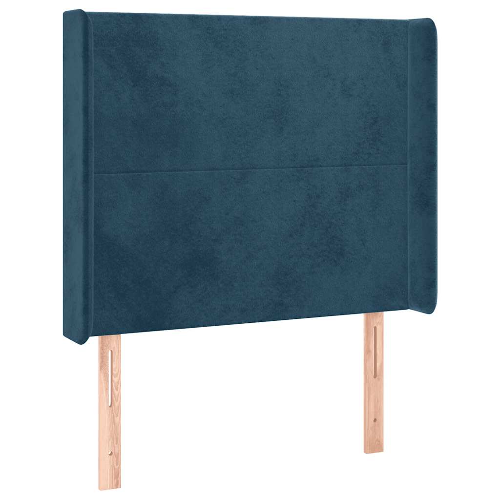 vidaXL Zagłówek do łóżka z LED ciemnoniebieski 83x16x118/128cm tkanina
