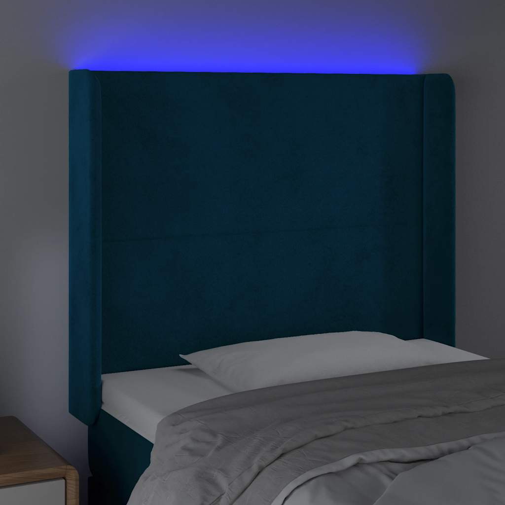 vidaXL Zagłówek do łóżka z LED ciemnoniebieski 83x16x118/128cm tkanina