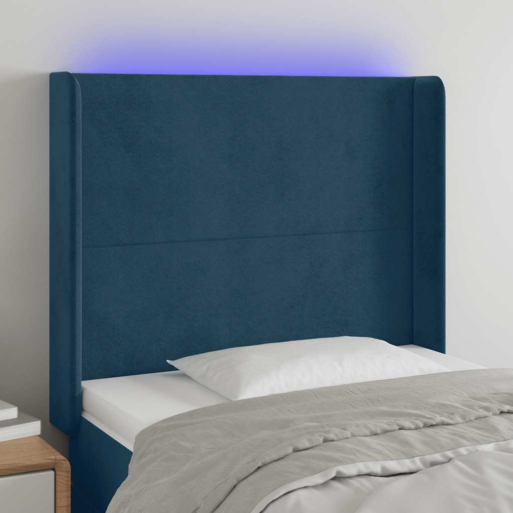 vidaXL Zagłówek do łóżka z LED ciemnoniebieski 83x16x118/128cm tkanina