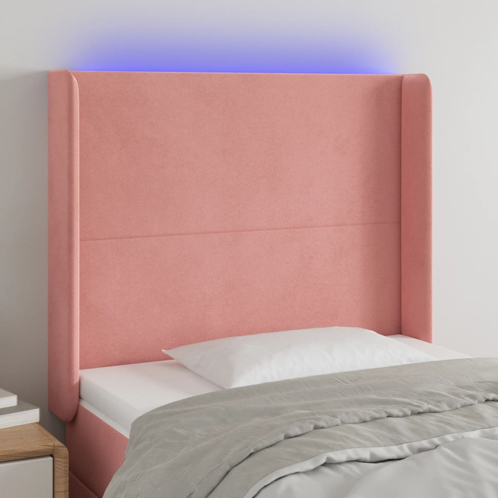 vidaXL Zagłówek do łóżka z LED, różowy, 83x16x118/128 cm, aksamit