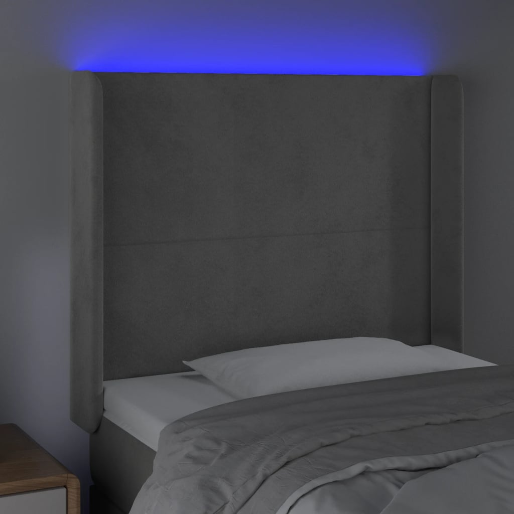 vidaXL Zagłówek do łóżka z LED, jasnoszary, 93x16x118/128 cm, aksamit