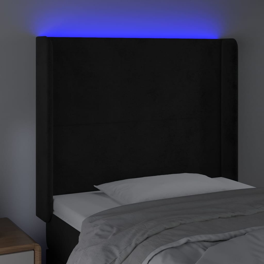 vidaXL Zagłówek do łóżka z LED, czarny, 93x16x118/128 cm, aksamit
