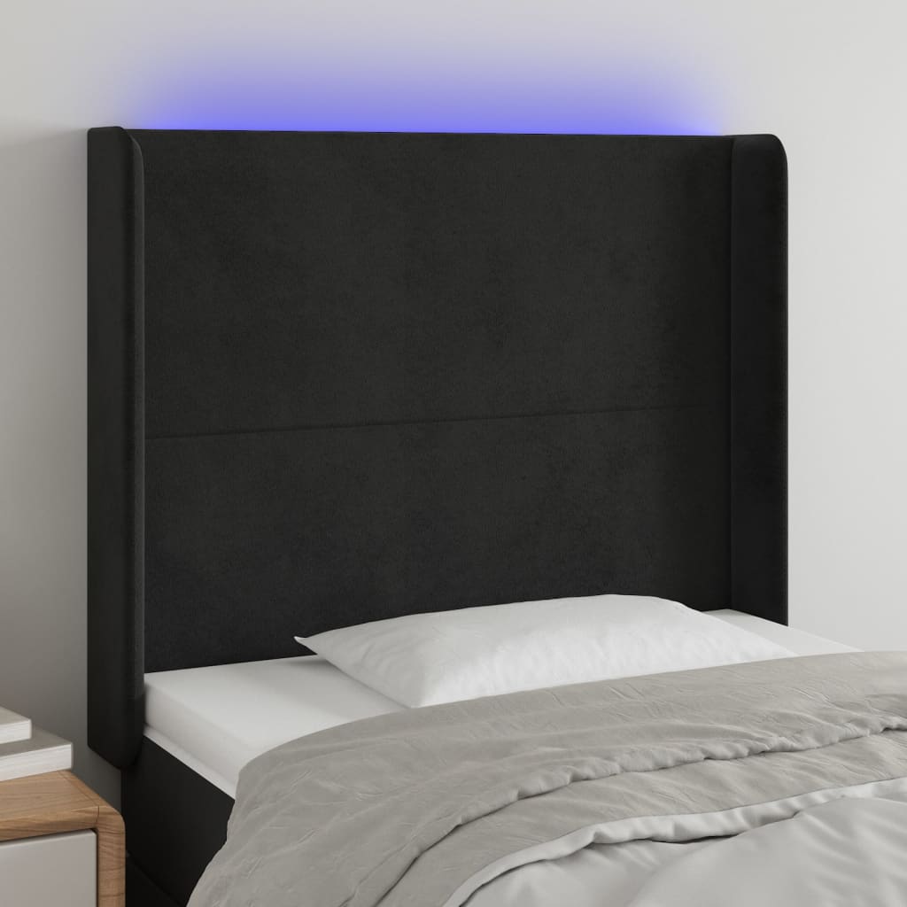 vidaXL Zagłówek do łóżka z LED, czarny, 93x16x118/128 cm, aksamit