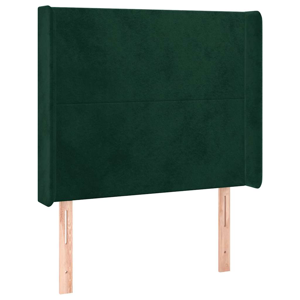 vidaXL Zagłówek do łóżka z LED, ciemnozielony 93x16x118/128 cm aksamit