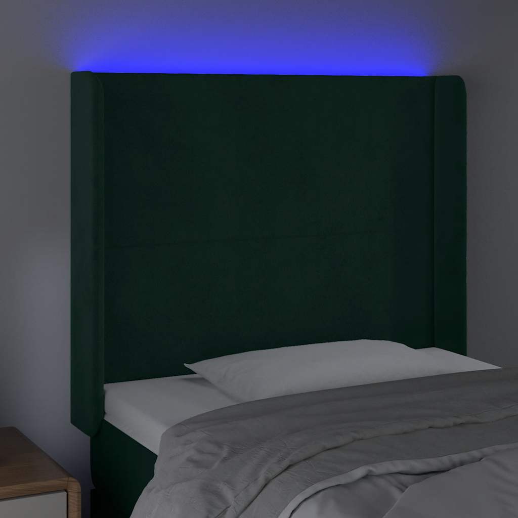 vidaXL Zagłówek do łóżka z LED, ciemnozielony 93x16x118/128 cm aksamit