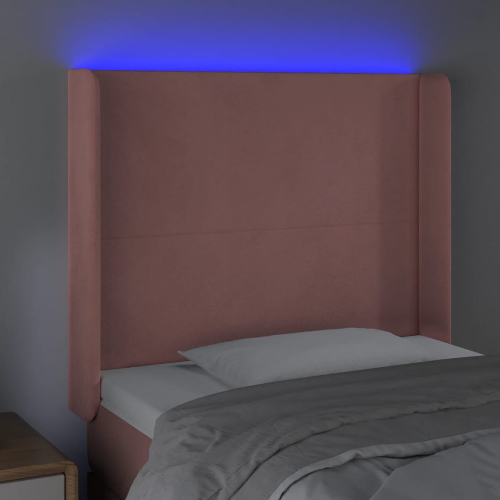 vidaXL Zagłówek do łóżka z LED, różowy, 93x16x118/128 cm, aksamit