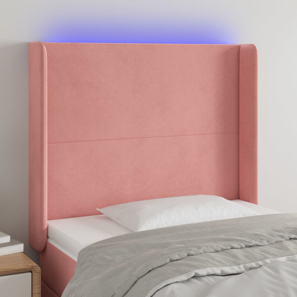 vidaXL Zagłówek do łóżka z LED, różowy, 93x16x118/128 cm, aksamit