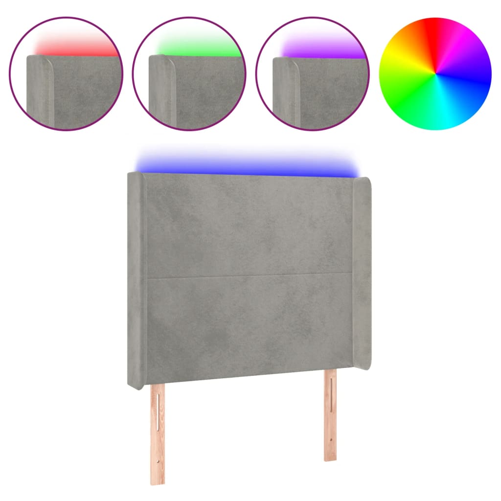 vidaXL Zagłówek do łóżka z LED, jasnoszary, 103x16x118/128 cm, aksamit