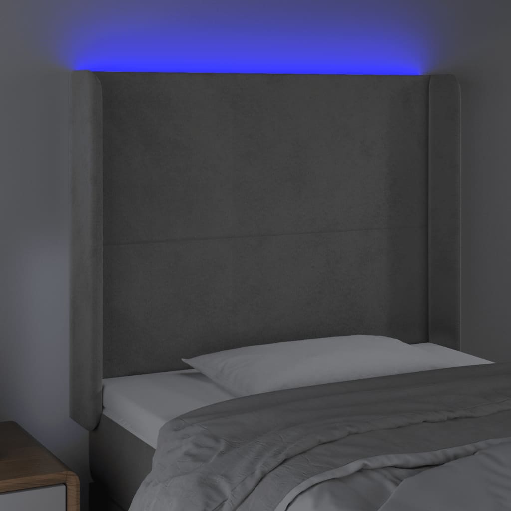 vidaXL Zagłówek do łóżka z LED, jasnoszary, 103x16x118/128 cm, aksamit