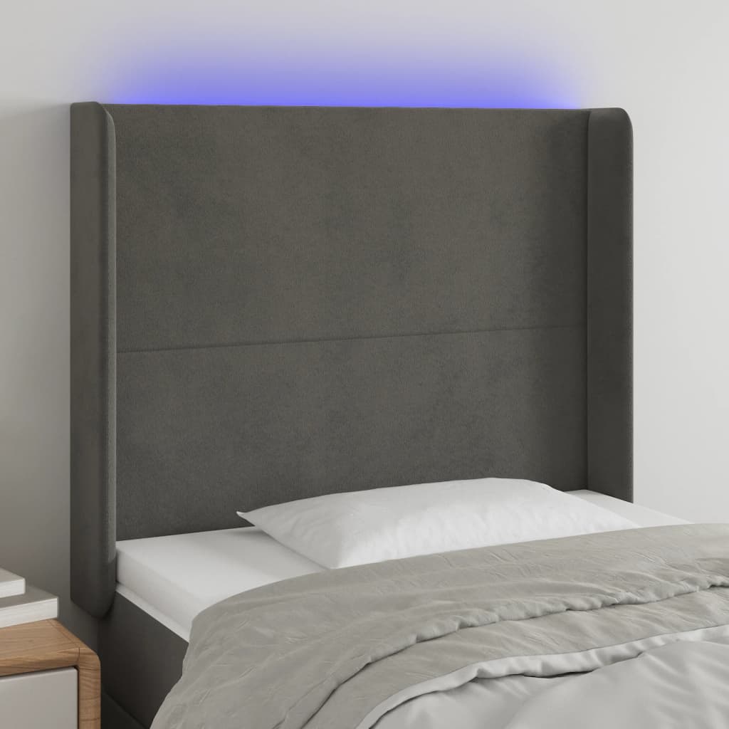 vidaXL Zagłówek do łóżka z LED, ciemnoszary, 103x16x118/128cm, aksamit