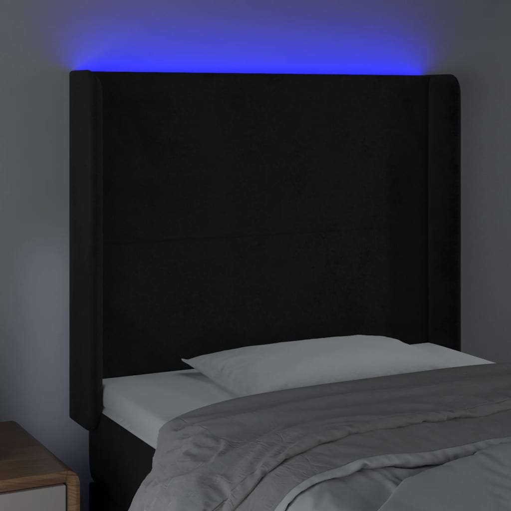 vidaXL Zagłówek do łóżka z LED, czarny, 103x16x118/128 cm, aksamit