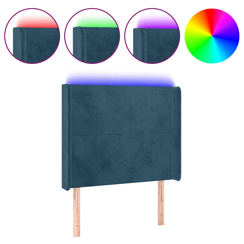 vidaXL Zagłówek do łóżka z LED ciemnoniebieski, 103x16x118/128 cm