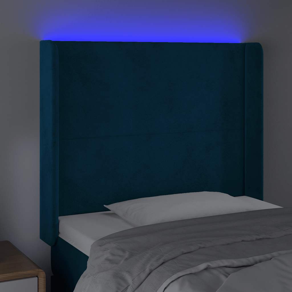 vidaXL Zagłówek do łóżka z LED ciemnoniebieski, 103x16x118/128 cm