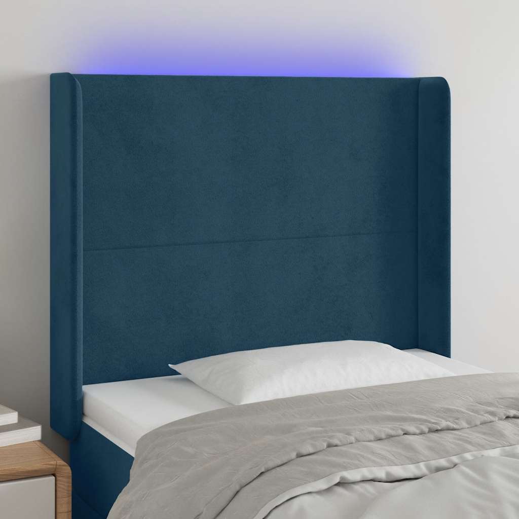 vidaXL Zagłówek do łóżka z LED ciemnoniebieski, 103x16x118/128 cm