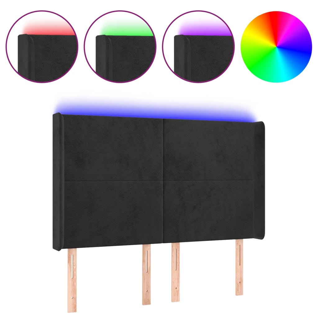 vidaXL Zagłówek do łóżka z LED, czarny, 147x16x118/128 cm, aksamit