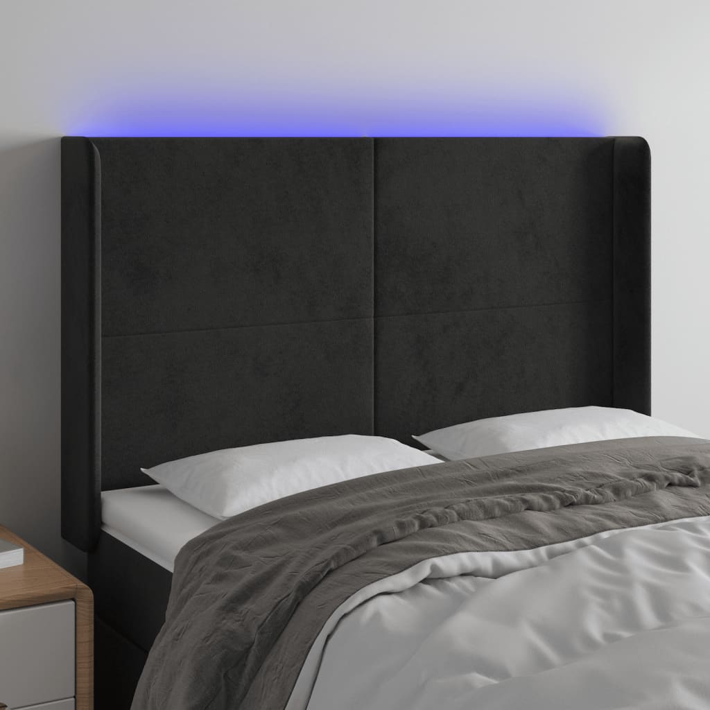 vidaXL Zagłówek do łóżka z LED, czarny, 147x16x118/128 cm, aksamit