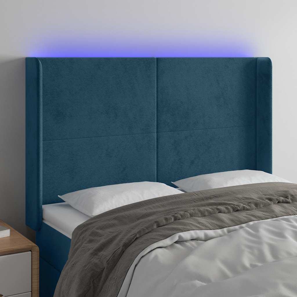 vidaXL Zagłówek do łóżka z LED ciemnoniebieski, 147x16x118/128 cm