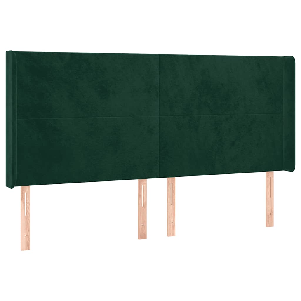 vidaXL Zagłówek do łóżka z LED, ciemnozielony 163x16x118/128cm aksamit