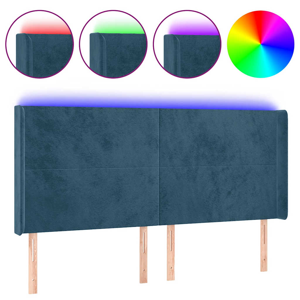 vidaXL Zagłówek do łóżka z LED ciemnoniebieski, 163x16x118/128 cm