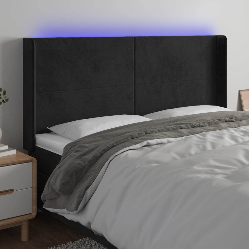 vidaXL Zagłówek do łóżka z LED, czarny, 183x16x118/128 cm, aksamit