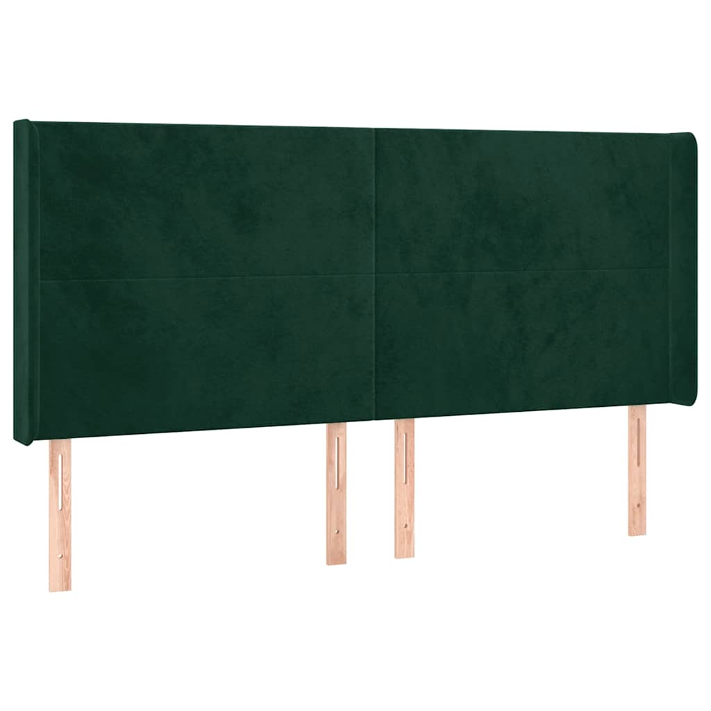 vidaXL Zagłówek do łóżka z LED, ciemnozielony 183x16x118/128cm aksamit