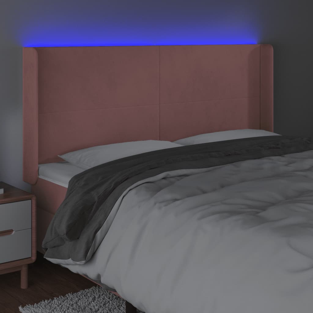 vidaXL Zagłówek do łóżka z LED, różowy, 183x16x118/128 cm, aksamit