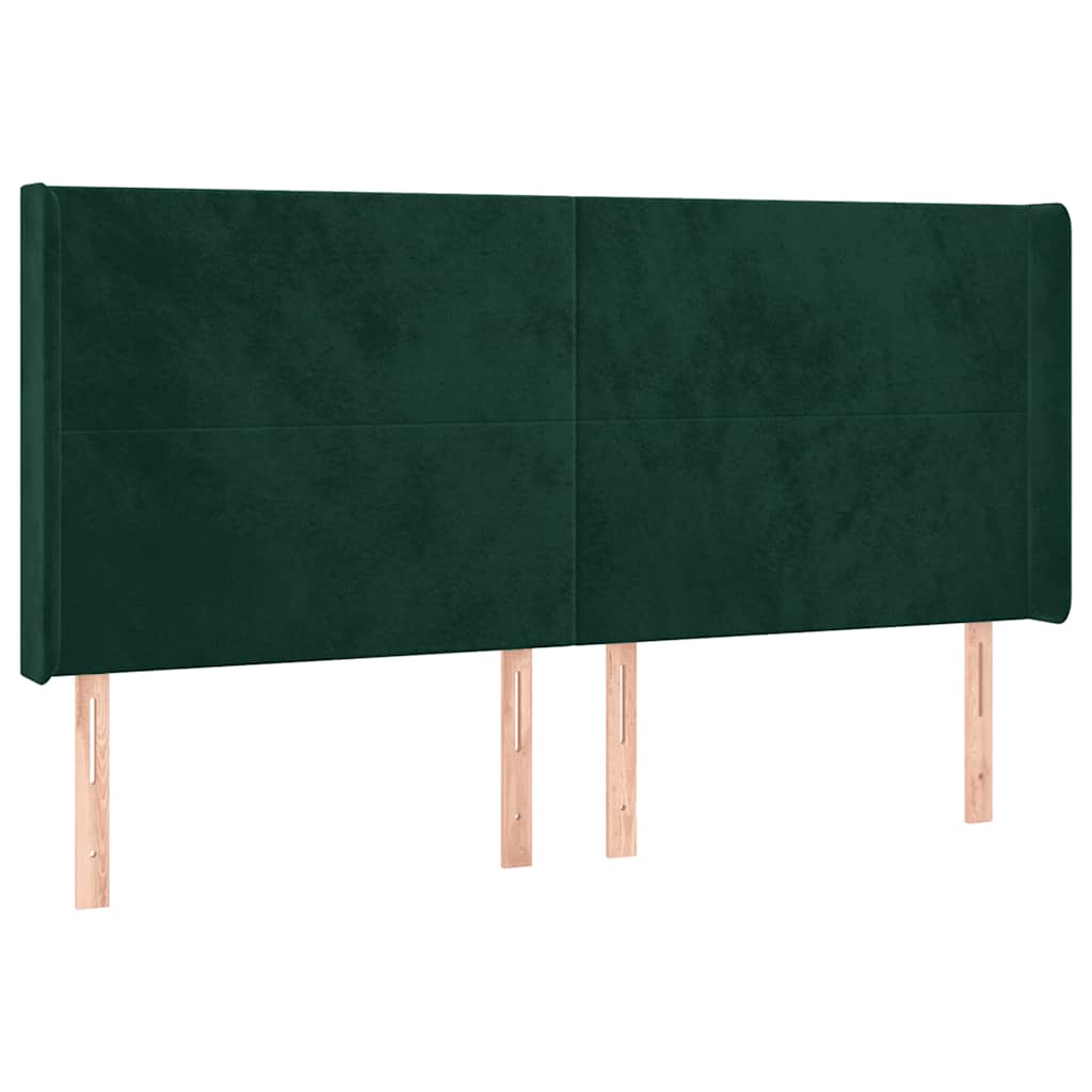 vidaXL Zagłówek do łóżka z LED, ciemnozielony 203x16x118/128cm aksamit