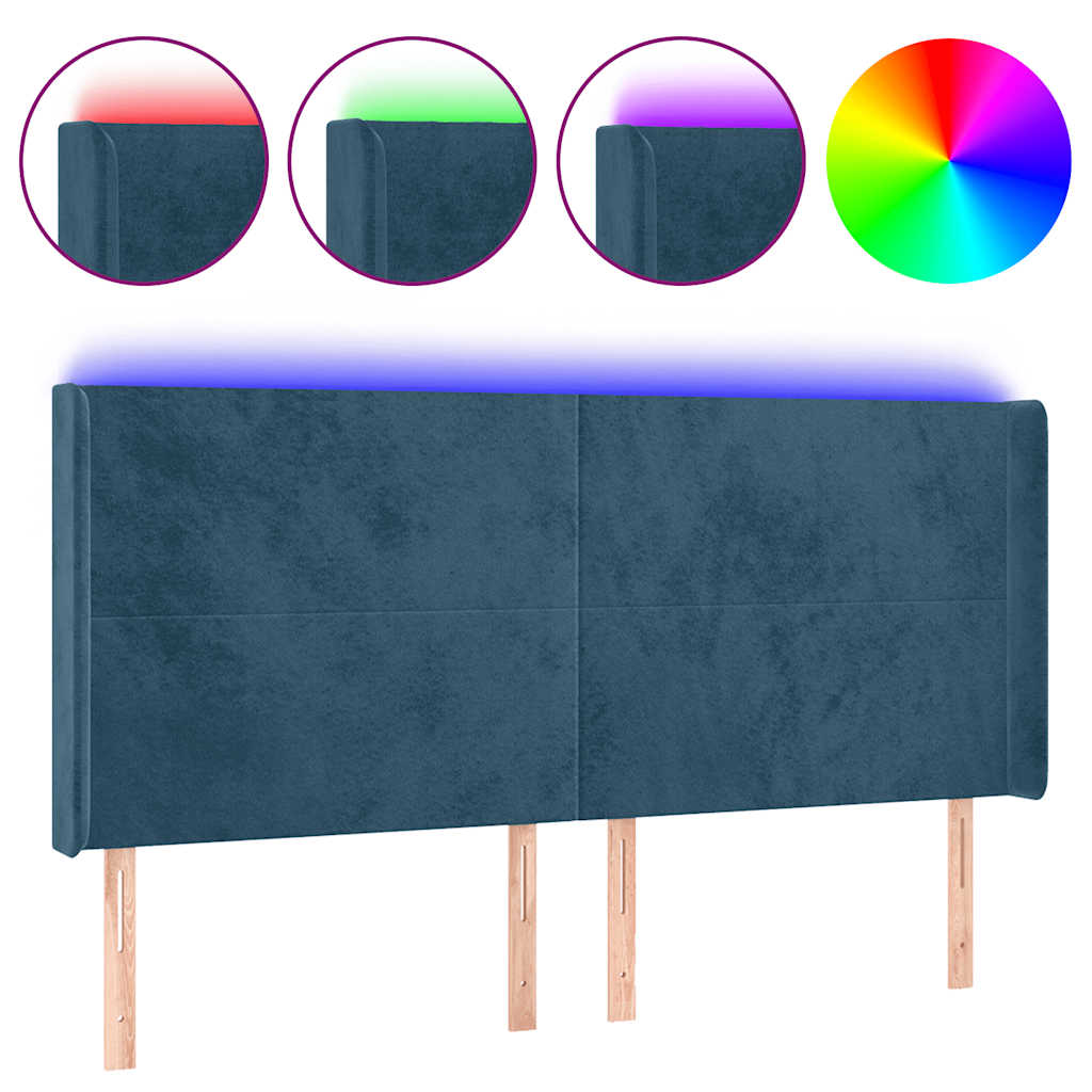 vidaXL Zagłówek do łóżka z LED ciemnoniebieski, 203x16x118/128 cm