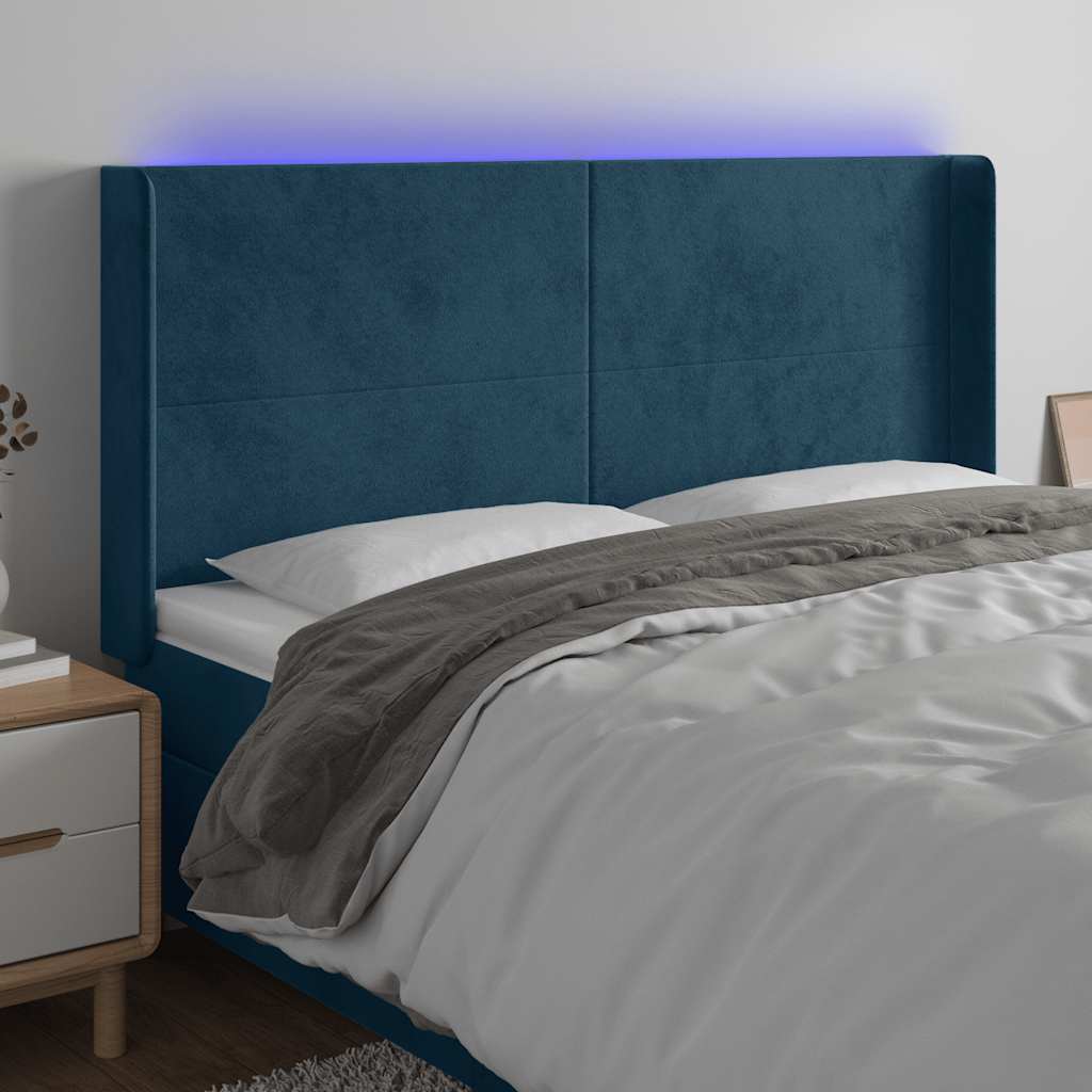vidaXL Zagłówek do łóżka z LED ciemnoniebieski, 203x16x118/128 cm