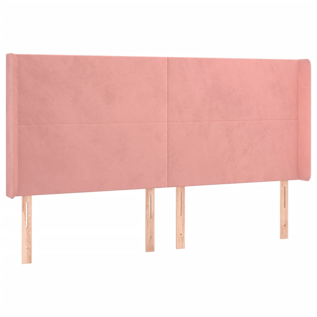 vidaXL Zagłówek do łóżka z LED, różowy, 203x16x118/128 cm, aksamit