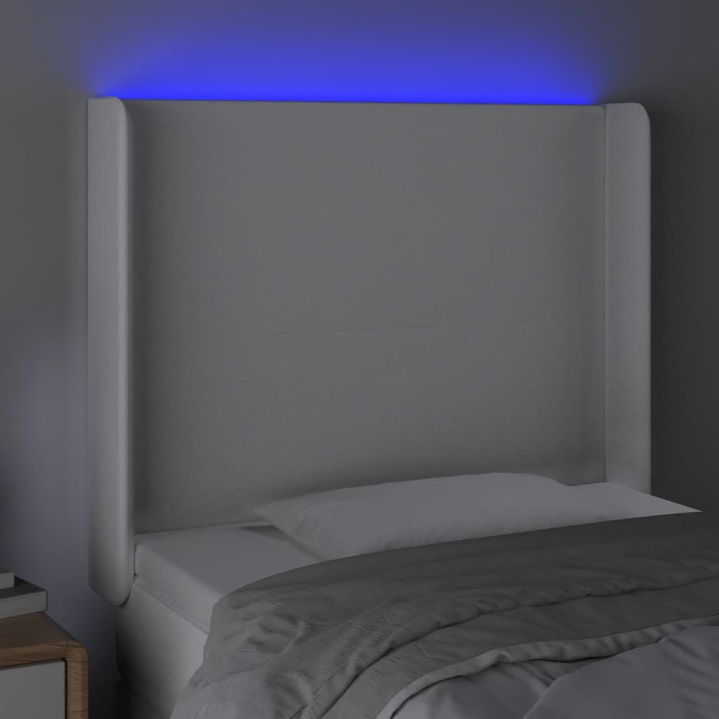 vidaXL Zagłówek do łóżka z LED, biały, 83x16x118/128cm, sztuczna skóra